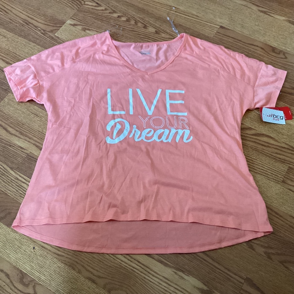 BCG Plus Peach Color Live Your Dream Short Sleeve T~Shirt Size 1X (16W/18W)
